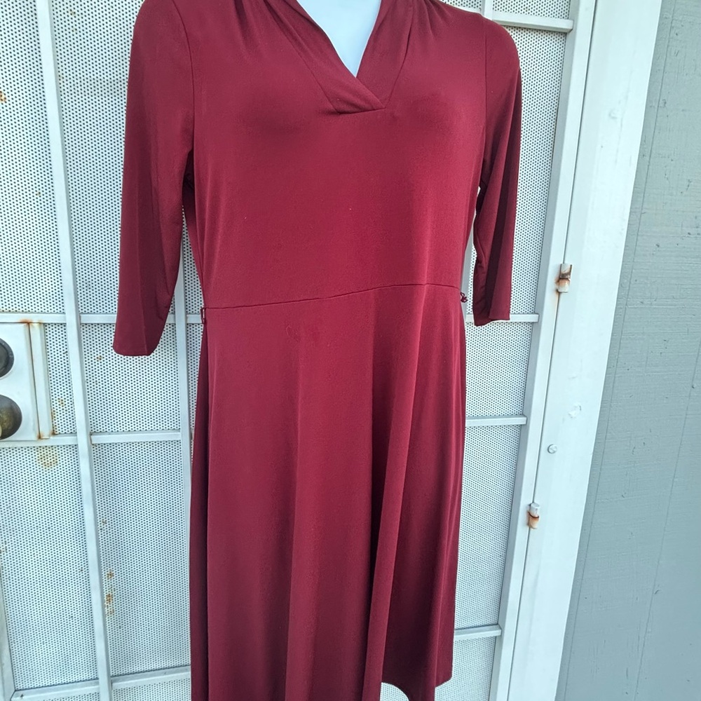 Charter Club PXL burgundy Fit & Flare Midi Dress V-Neck Stretch